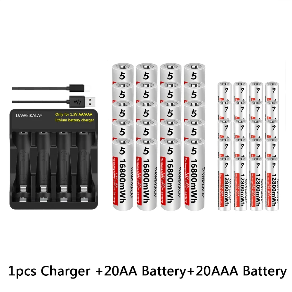 Batería AA de 16800mWh y 1,5v, pilas recargables de litio AAA de 12800mWh para juguetes de Control remoto, teclados y ratones inalámbricos: Oro