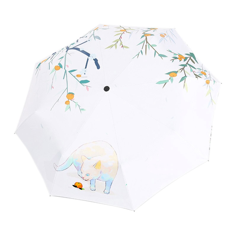 Sun Umbrella Rain Three Folding Umbrella Lovely Cat Female Parasol Four Seasons Cat Illustration Umbrella: MULTI