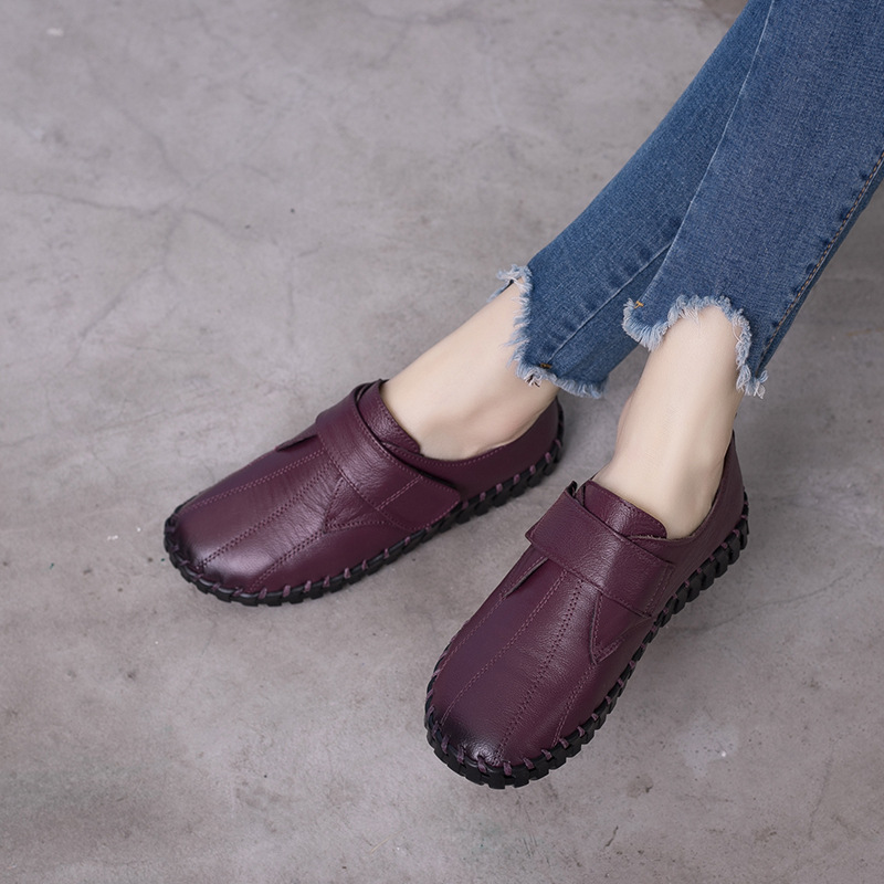 Sapatos de couro genuíno para mulher outono apartamentos feminino gancho loop sapatos ortopédicos tamanho grande 42 mocassins femininos senhoras mocassins azuis: Preto / 9