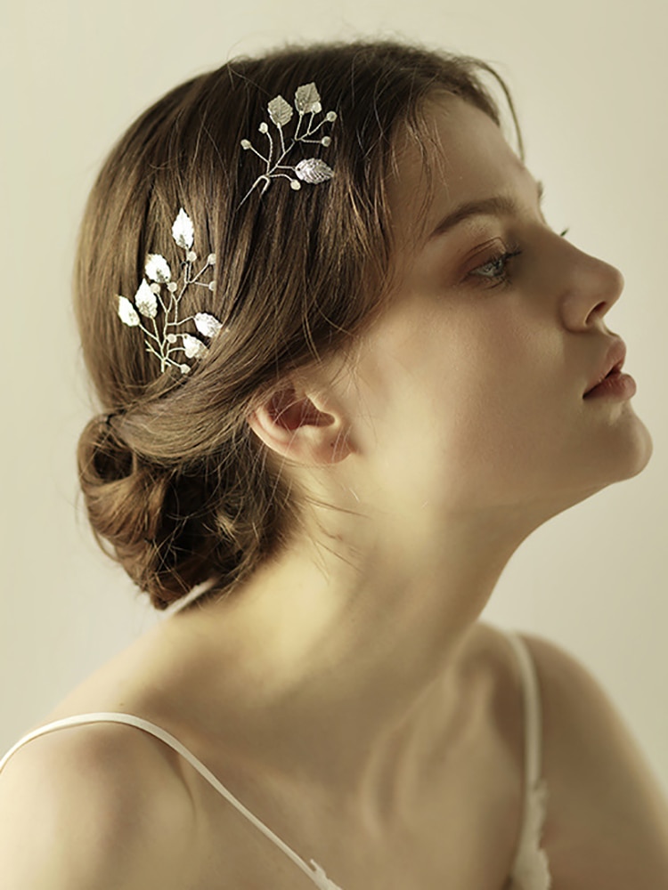 Accesorios para el cabello de decoración para boda, conjunto de pasadores de pelo hechos a mano con hojas Vintage de plata y oro, tocado de novia para y banquete