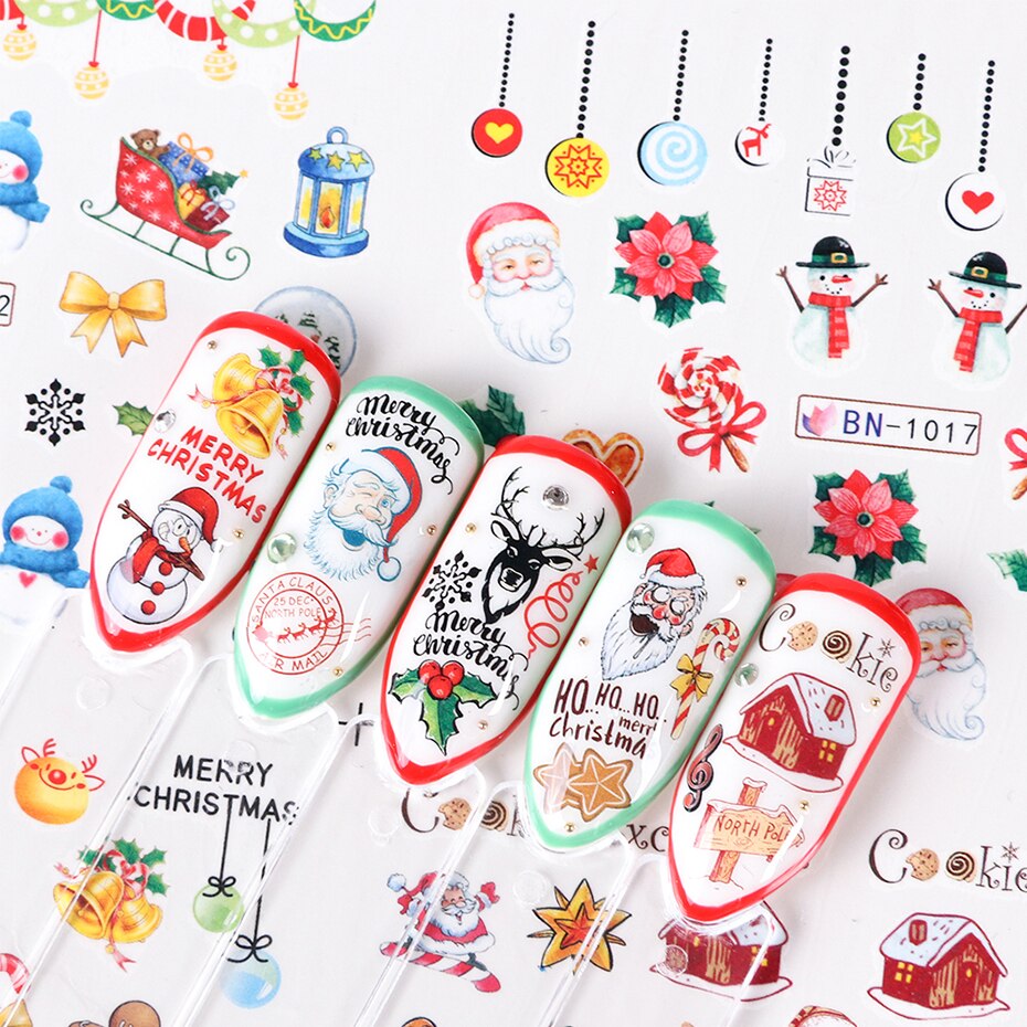 12 st jul nagelklistermärken set santa älg snögubbe vattenöverföringsreglage för naglar tecknad vinter år manikyr jibn/a -1