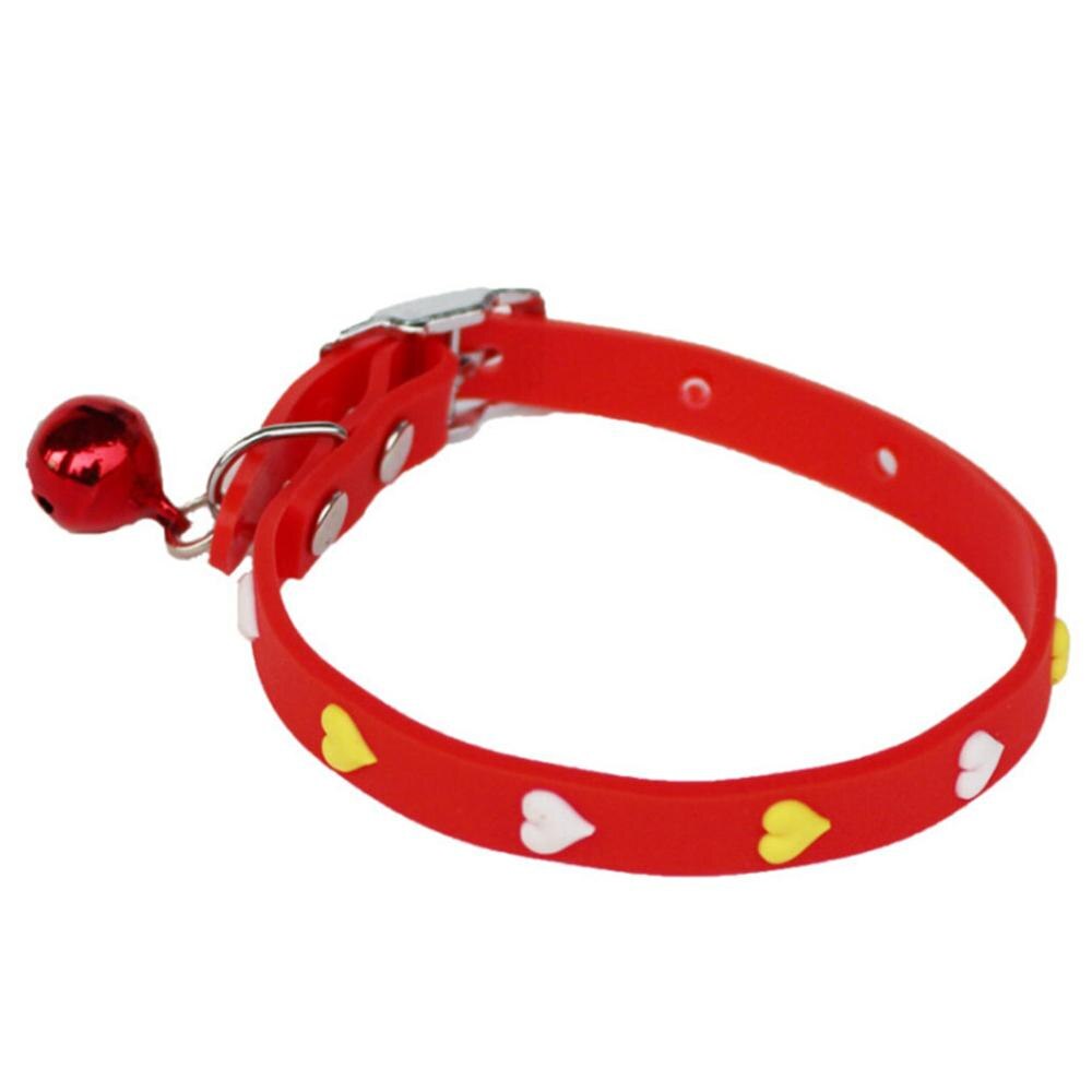 Pet Love Adjustable Colorful Collar Bell Pet Cat Dog Love Hearts Patterns Silicone Colorful Collar Kragen: red