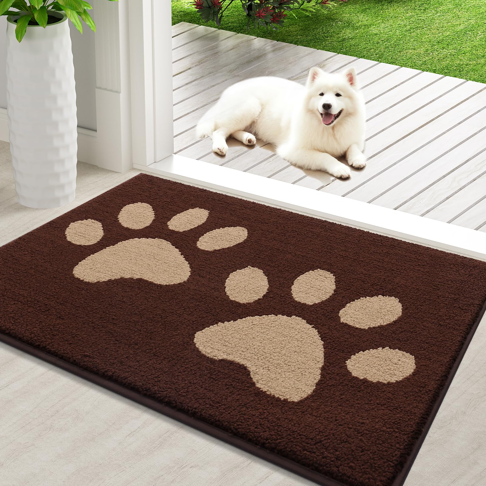Hapihappy-alfombrilla para puerta de entrada para perro, absorbente, resistente a la suciedad, lavable, para puerta delantera y trasera, antideslizante, duradera para el hogar: 800mm x 800mm / Verde