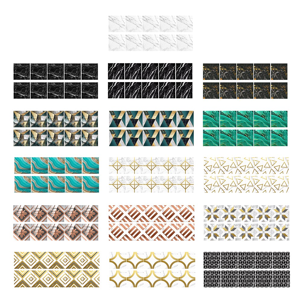 10pcs DIY Geometric Pattern Wall Tile Stickers Waterproof Self-adhesive Kitchen Bathroom Toilet Floor Decals Decor 10X10cm#38