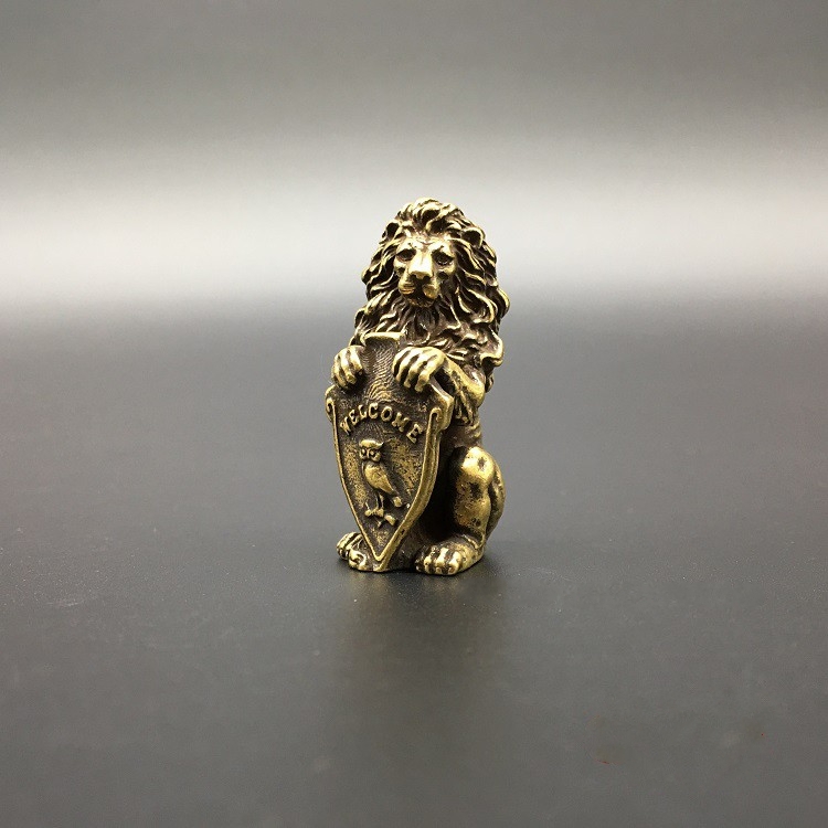 Collectable Chinese Messing Gesneden Dier Zegen Uil Leeuw Prachtige Kleine Standbeelden