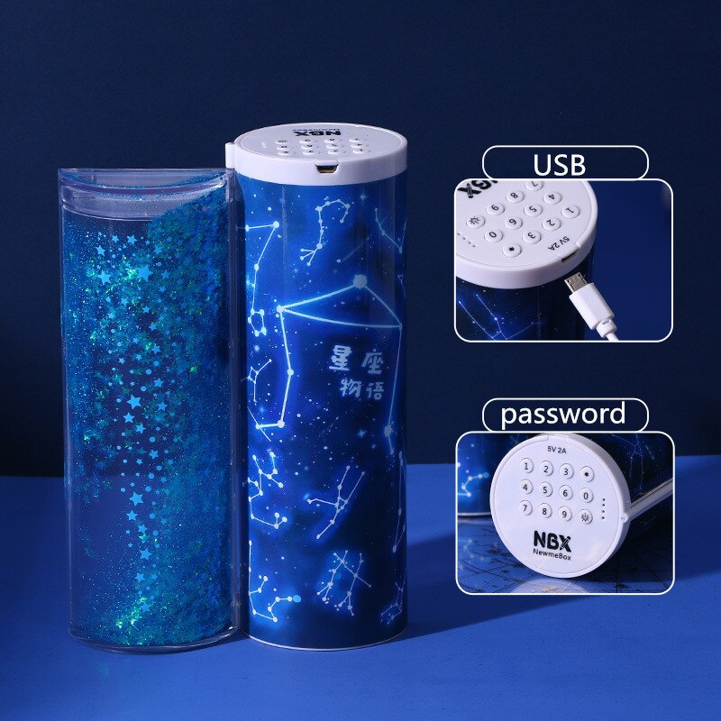 NewmeBox Quicksand translucent pencil case multifunction pencil box Combination lock cute pencil case with calculator pencilcase: 1