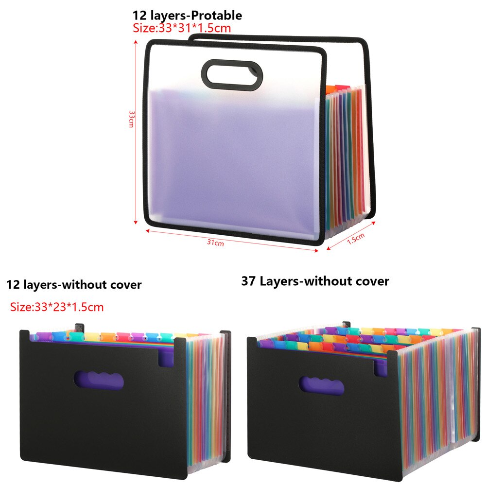 12/24/37 Pockets Rainbow Expanding File Folder A4 Document Holder Papers Classify Organ Bag Office Filing Briefcase Organizer