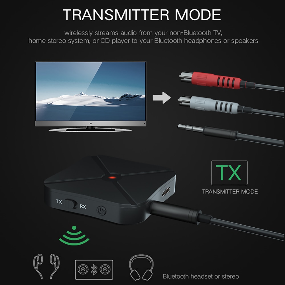 2 IN 1 trasmettitore Stereo Bluetooth 4.2 reale trasmettitore Audio KN319 adattatore Wireless Bluetooth con 3.5MM AUX per PC TV MP3 di casa