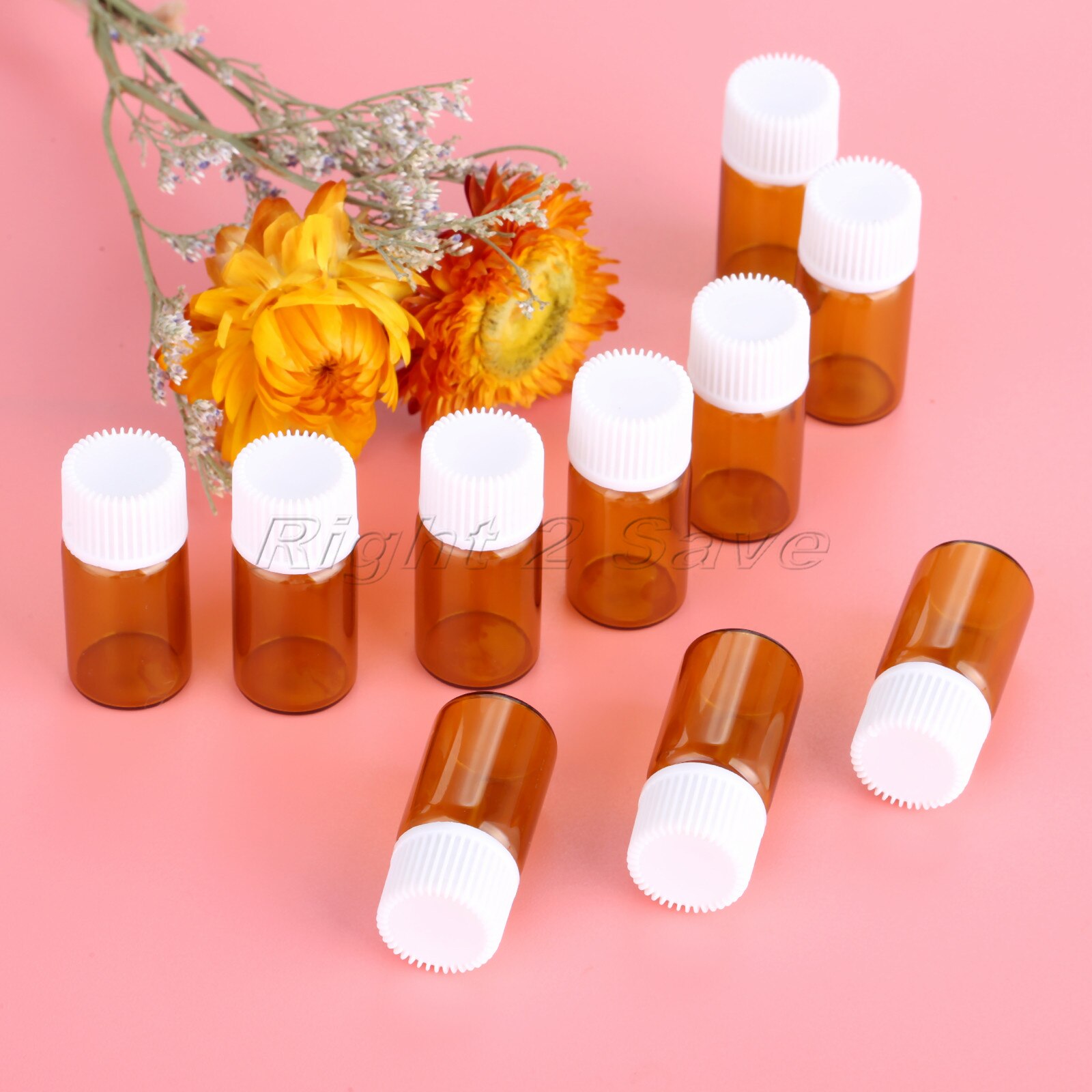 10 stücke Ätherisches Öl Glas flaschen 1ml 2ml 3ml 4ml 5ml gemüse öl Essenz Speicherung aromatherapie weiß Kappe Parfüm Bernstein Fläschchen: 3ml