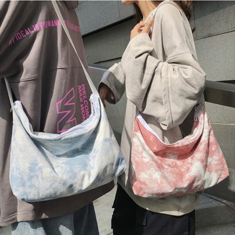 Tie-Dye Canvas Schoudertas Vrouwen Casual Tote Messenger Bags Unieke Mode Katoen Vrouwelijke Canvas Handtassen Casual Cross-body Bags