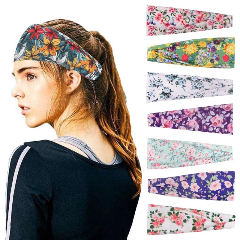 8 Stuks Vrouwen Sport Hoofdband Yoga Haarband Outdoor Running Zweet Zweet Bandbreedte Gedrukt Bandana Hoofdtooi