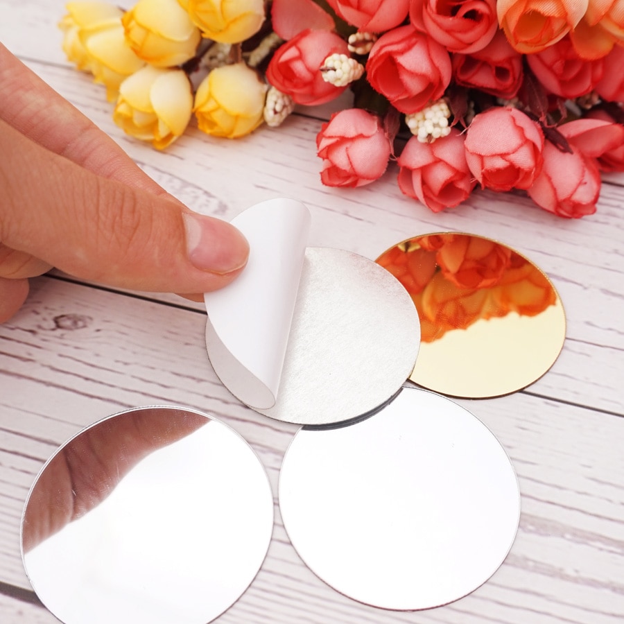 50 Pieces Diameter Round Mirror Sticker Acrylic Mirrors Home Decor DIY Kid&#39;s Room Accessory Party Supplies Children