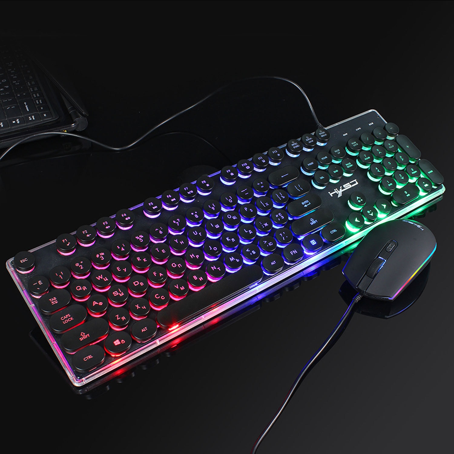 Vococal Wired Russian Mechanical Gaming Keyboard Mouse Set with LED Backlight for Home Office Study Room Computer Player