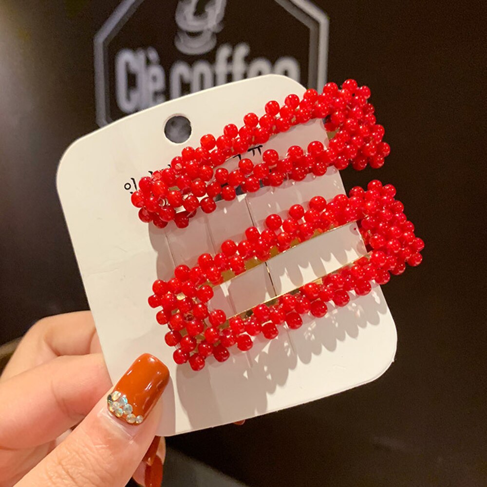 1Pc de rojo Clip de perla para el cabello para mujer coreano broche de pasador de horquilla de barra Accesorios para peinados