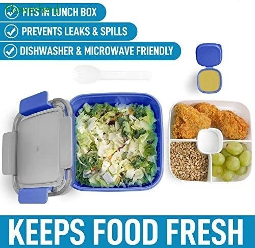 52oz Bento Lunch Box Salad Container for Lunch BPA Free Leak Proof Salad Dressing Container with Smart Lock Reusable Spork