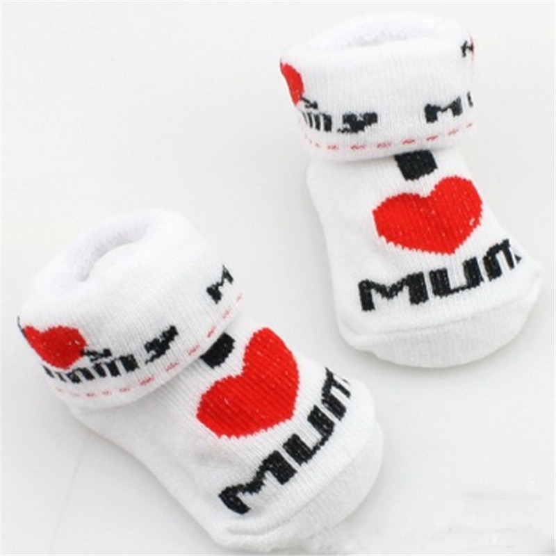 100% cotton Baby socks rubber slip-resistant floor socks love dad love mum cartoon kids socks