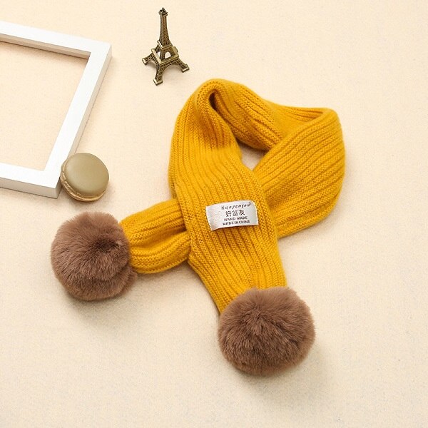 Wiosenne dziewczynki z miękkiej dzianiny szale z pomponami jesienno-zimowa nowe chłopięce dziewczęce kołnierze na szyję dla dzieci ciepłe dziecięce apaszki: żółty Scarf