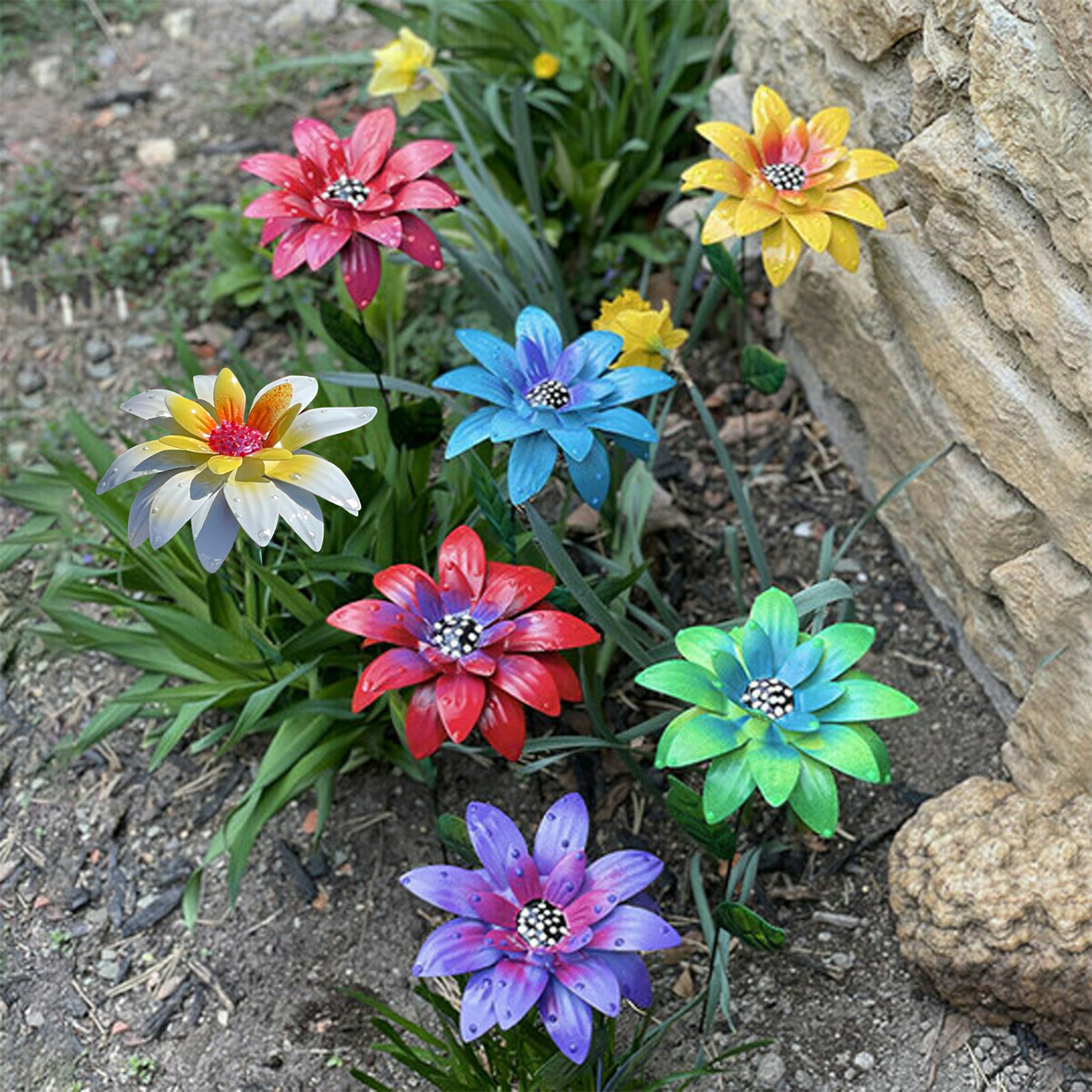 Metal Flower Garden Decor Metal Flower Art Garden Stakes DIY Craft Wreath Flower Jardineria Decoracion Yard Garden Decor