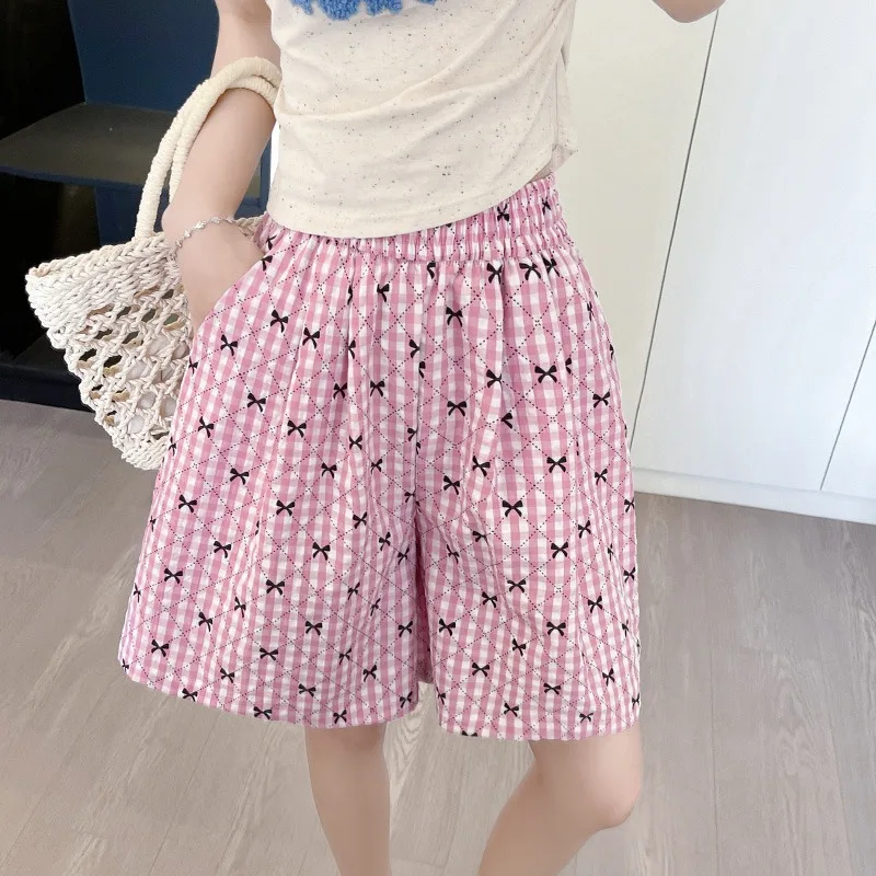 Geruite Elastische Taille Sportbroek Dames Koreaanse Stijl Casual Wijde Broek Mode Veelzijdige Dagelijkse Lieve Meisjes Shorts Dames
