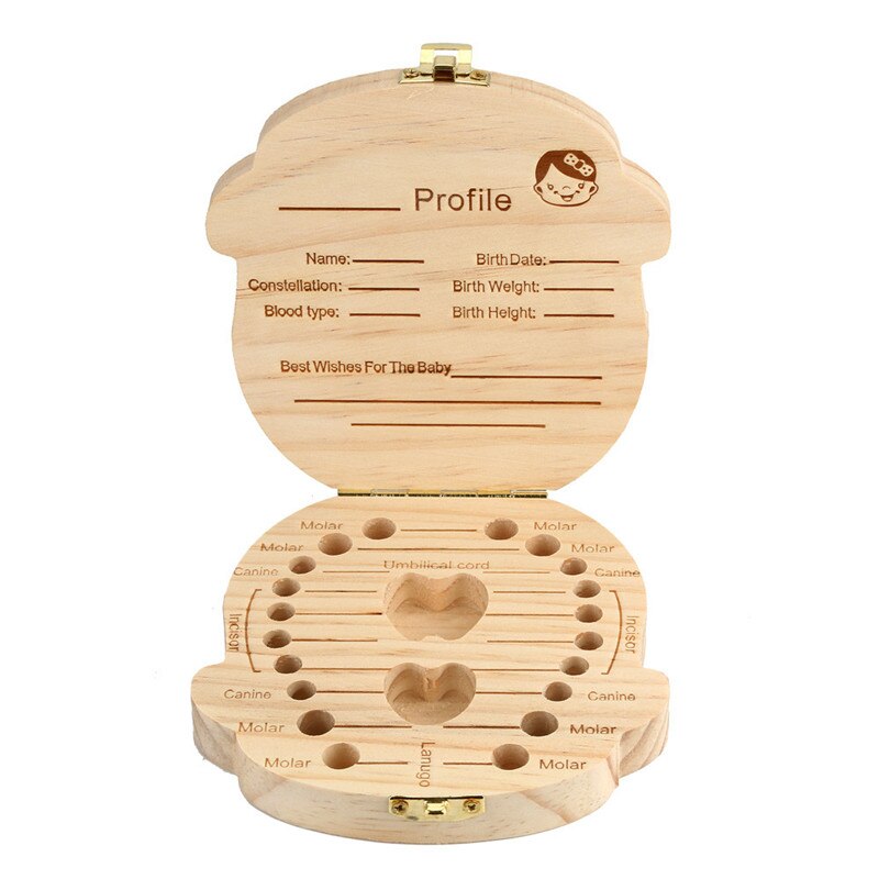 Baby Tand Doos Spaans/Engels/Nederlands/Russisch/Frans/Italiaans Houten Melk Tanden Organizer Opslag Jongens meisjes Baby Souvenirs