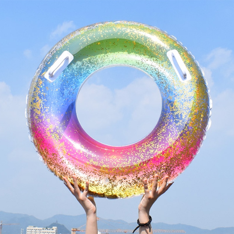 Summer Sequin Inflatable Lifebuoy Universal Transparent Sequin Swimming Ring for Adults and Children Water Toys