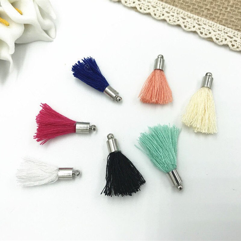 Diy 40 st mini bomullstråd metall hatt tofs hänge hantverk nyckelring dekoration 25mm