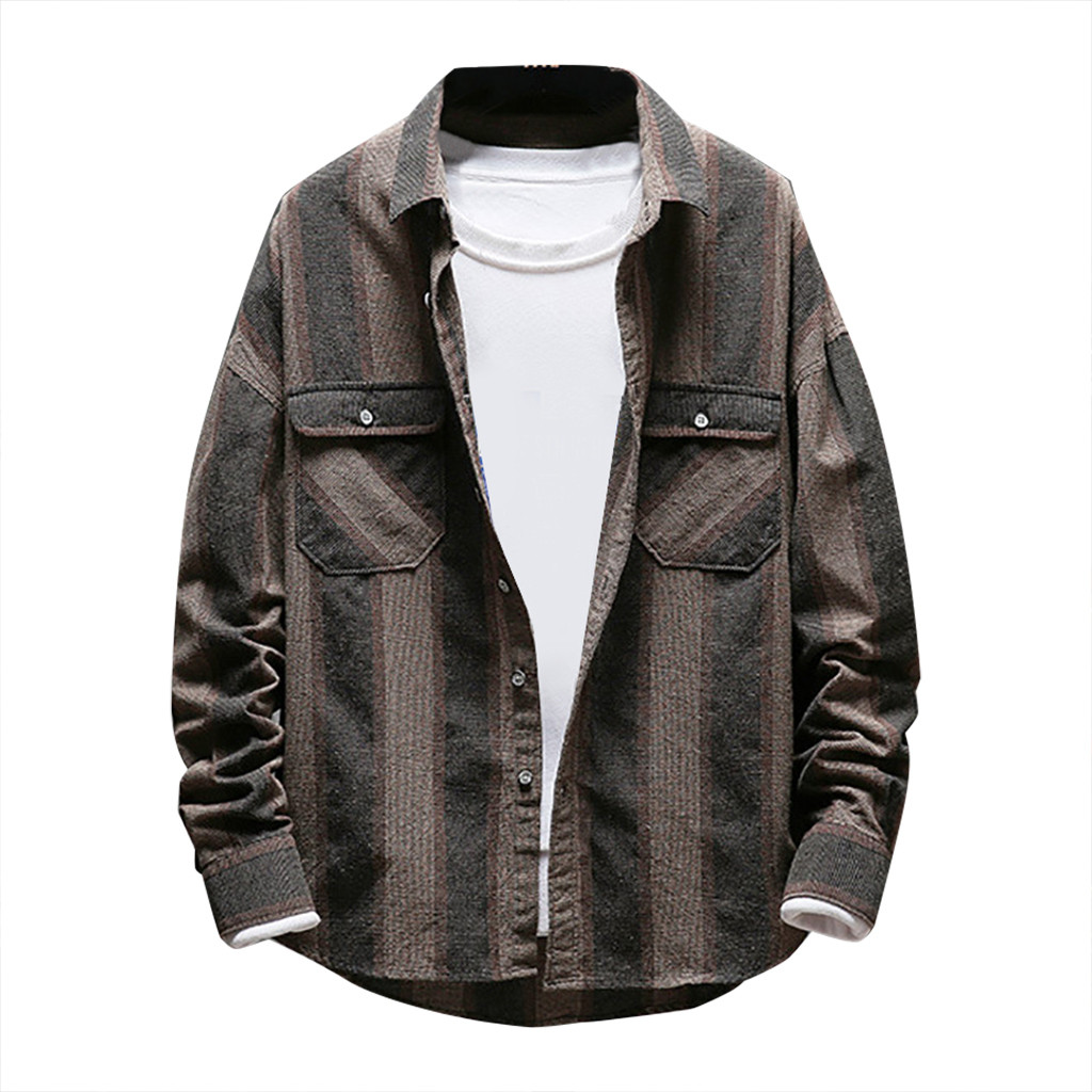 Men's Casual Stripe Printing Loose Removable Long Sleeve Blouse products Spring summer Spot supplier Dropsh: Black / XXL