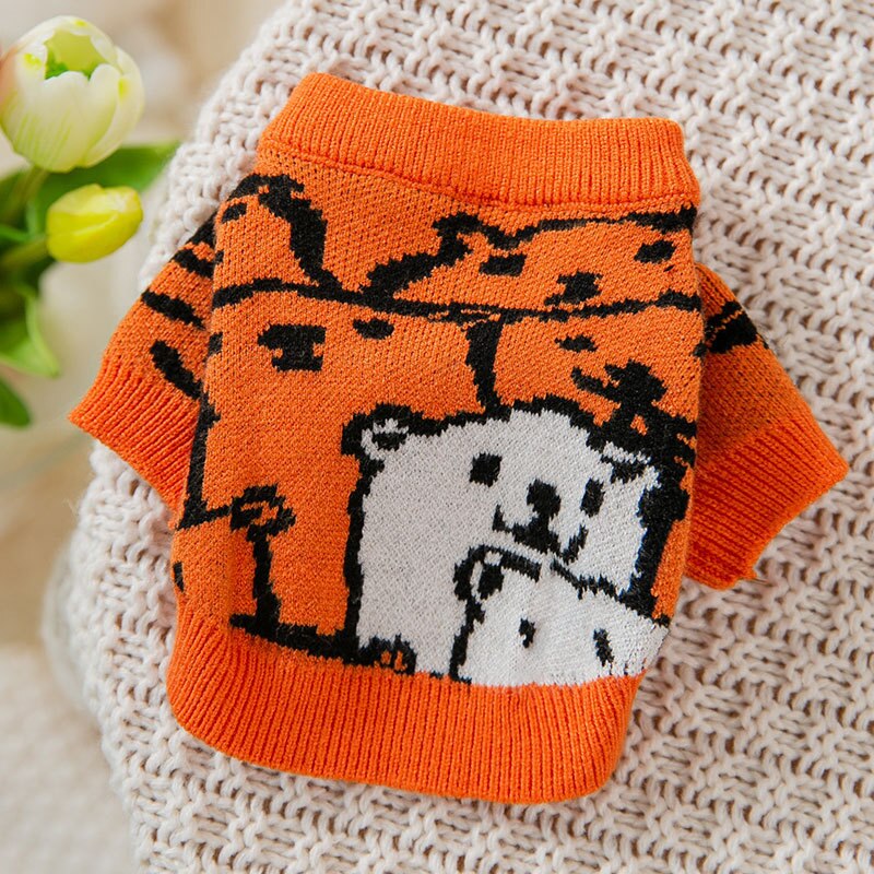 Blue Bear Dog Clothes Puppy Sweater Teddy Autumn and Winter Warm Clothes Pet Soft Pullovers Bichon Thick Clothes: Orange / XS