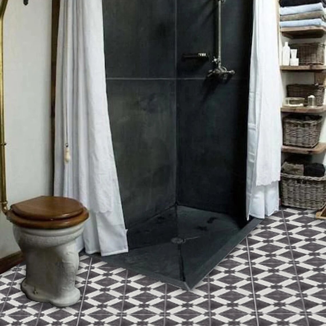 Mexico Style Tile Stickers Retro Tiles Bathroom Wall Wallpaper Floor Tile Ceiling Self Adhesive Stickers Peel &amp; Stick Floor Tile