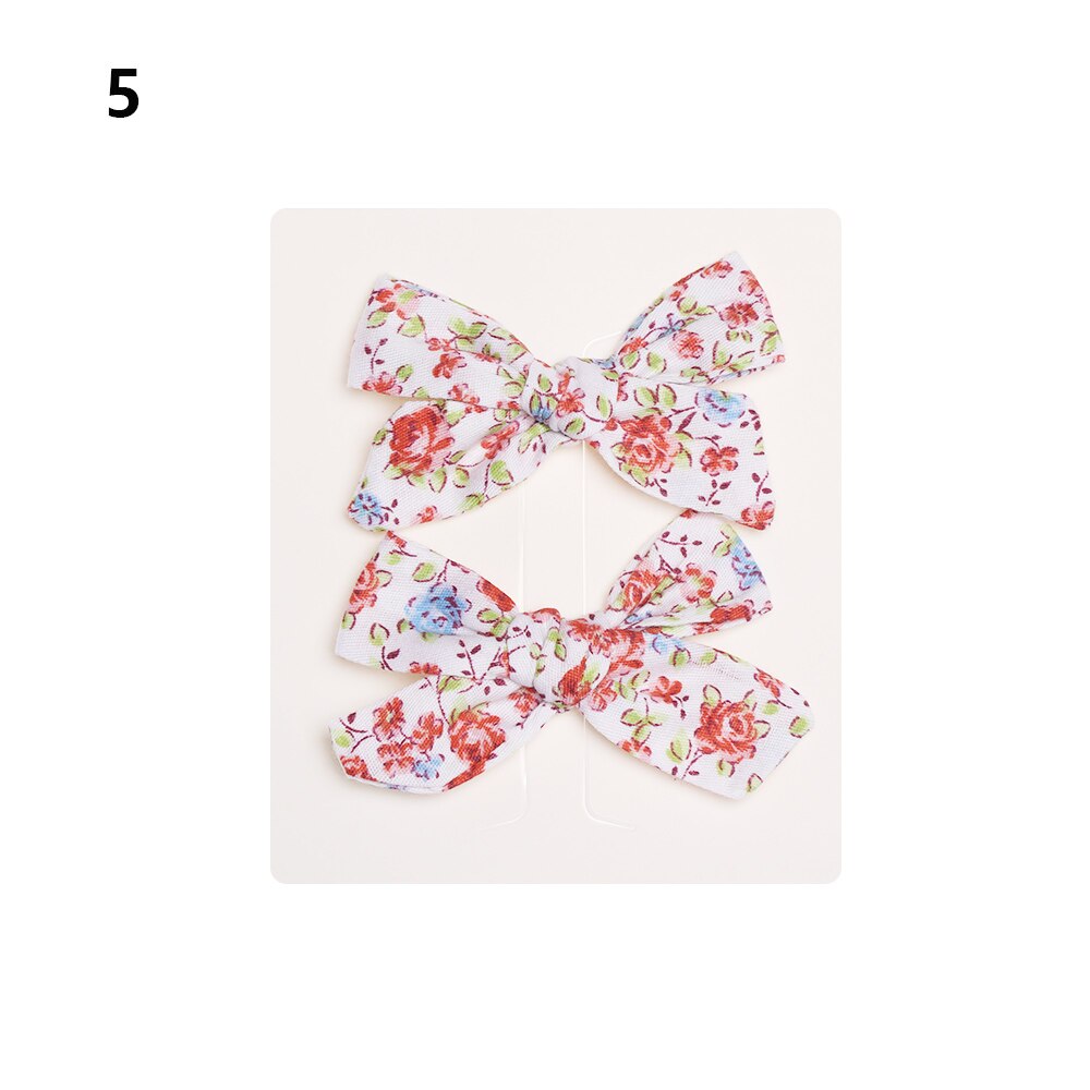 2Pcs Baby Meisjes Afdrukken Bloem Bohemien Mode Boog Bb Hair Clips Kinderen Leuke Katoenen Haarspelden Metalen Baret Haar Accessoires: 5