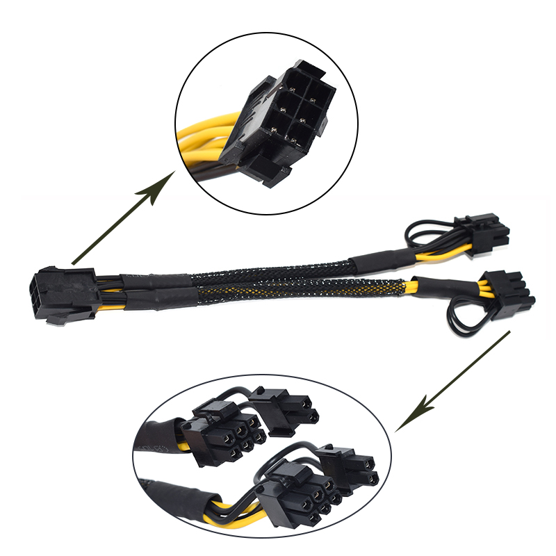 10PCS 21CM 8PIN Cable PCI Express To Dual PCIE 6(6+2)/8 (6+2)PIN Line Graphics Card GPU Power Data Cable