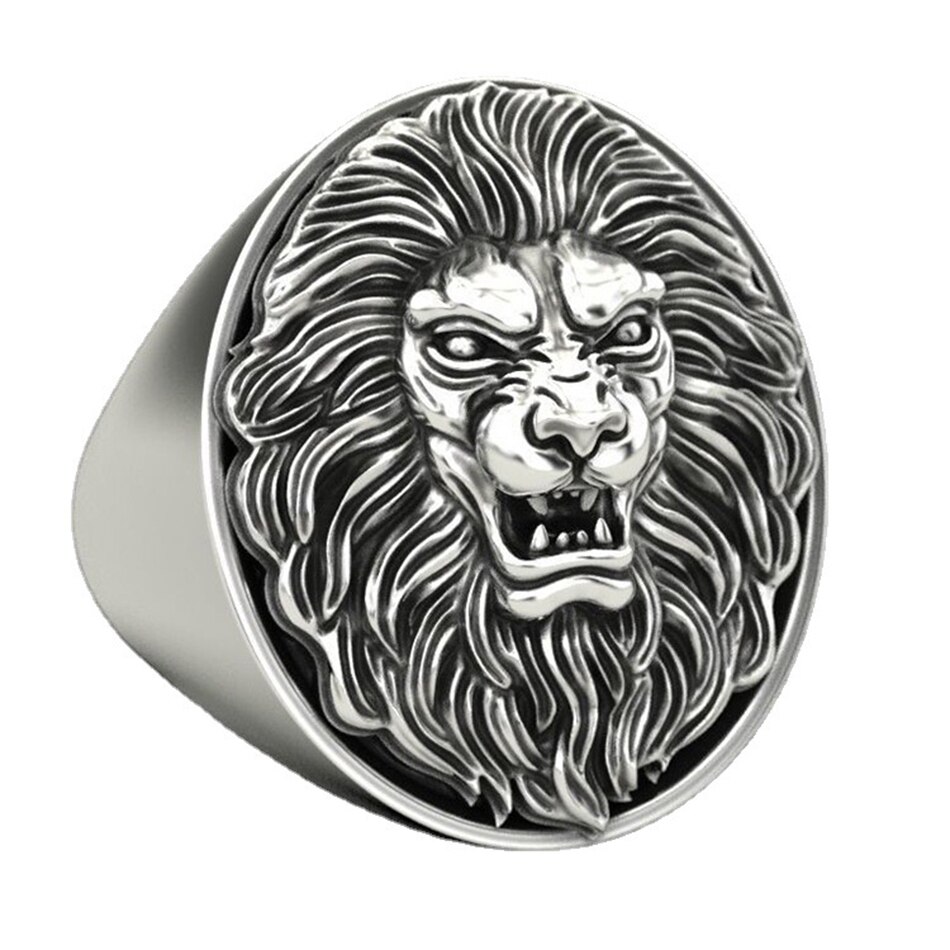 Domineering Vintage Punk Lion Heads Finger Ring Cool Stainless Steel Animal Rings For Men Women Gothic Punk Rock Biker Jewelry: 9