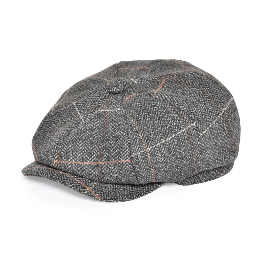 FEINION-casquette Newsboy grande taille, chapeau de conducteur, 50%, laine Tweed, casquettes plates, chevrons, chapeau pour hommes et femmes, 068: Gris / 58 cm