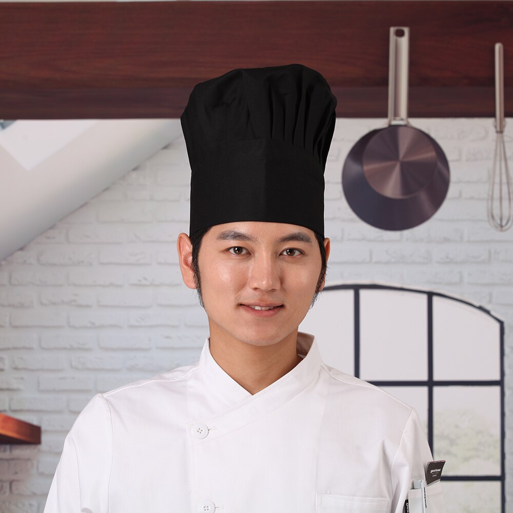 5 couleurs de serveur solide élastique haute chapeaux adultes Restaurant hôtel boulangerie cantine Chef vêtements de travail longue casquette: Black