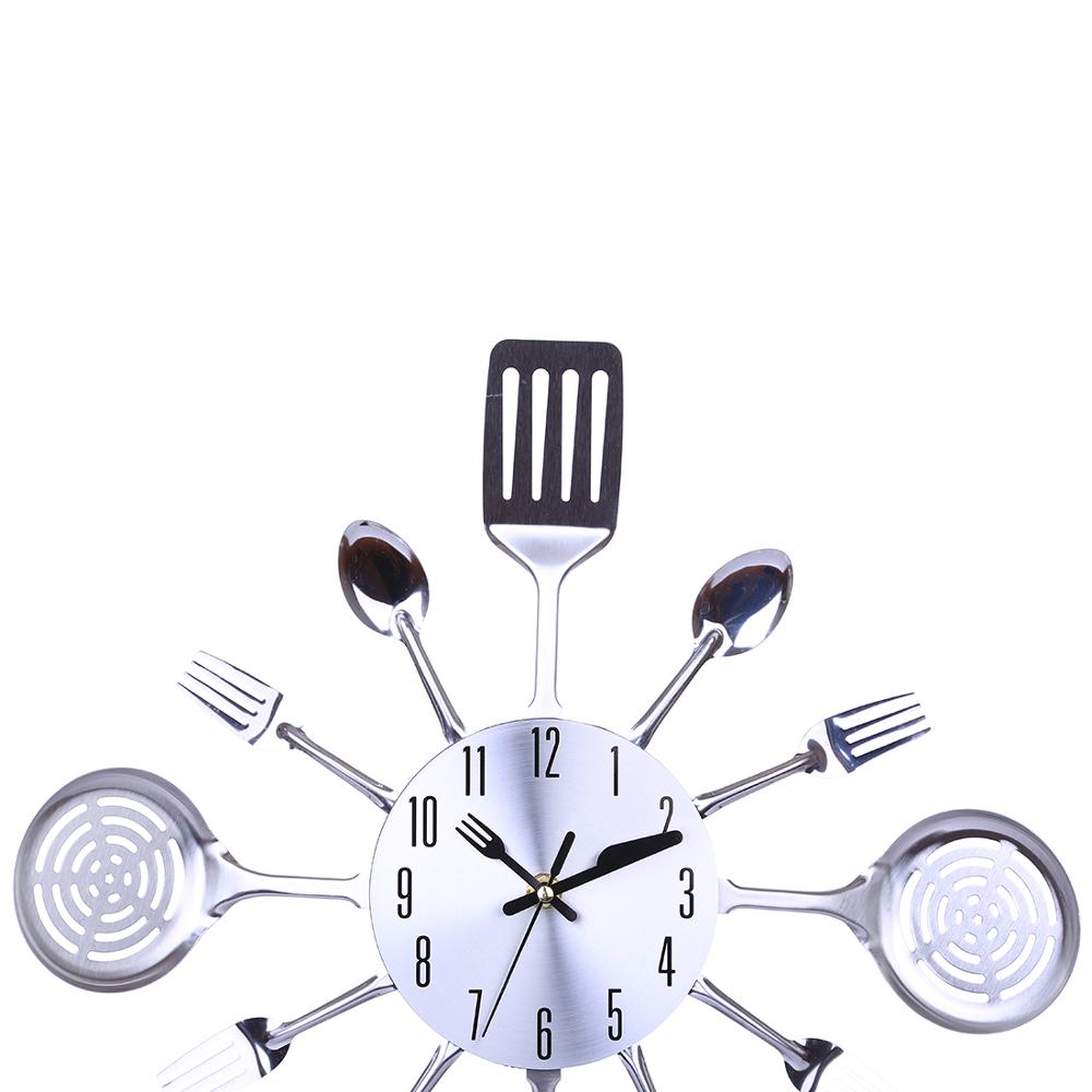 Homingdeco Kitchen Wall Clock 3D Unique Mute Kitchen Utensils Toned Forks Spoons Spatulas Wall Clock - Silver