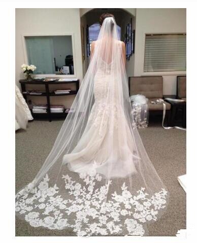 Voile Long de luxe pour mariée, accessoires de cheveux, longueur de chapelle, bord en Tulle, pour mariage, bon marché