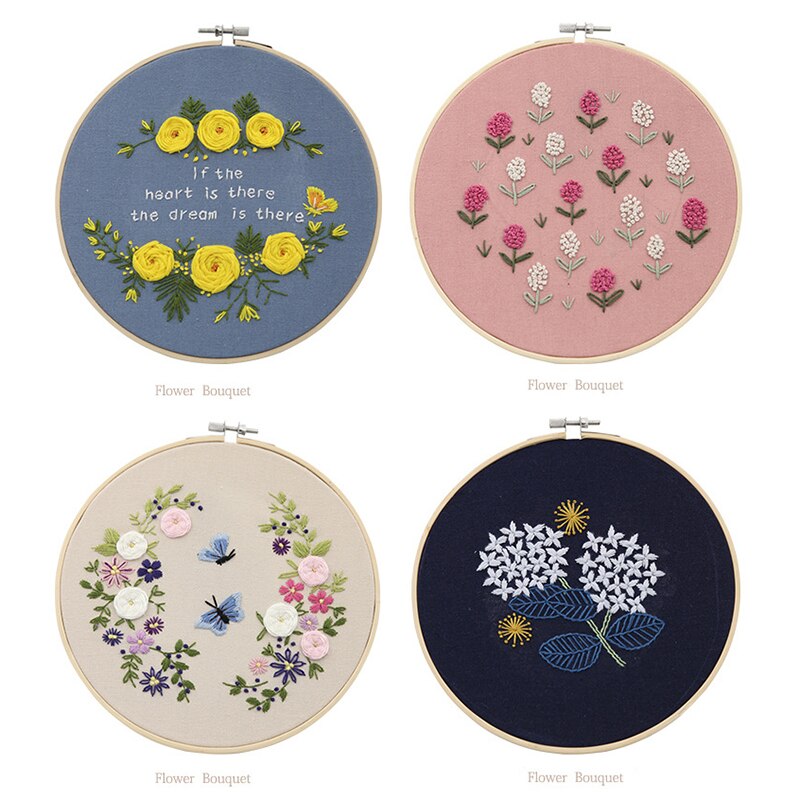 Kit de démarrage de broderie 3D avec motifs de fleurs et de plantes, pour bricolage, outils et fils de couleur, fournitures artisanales faites à la main