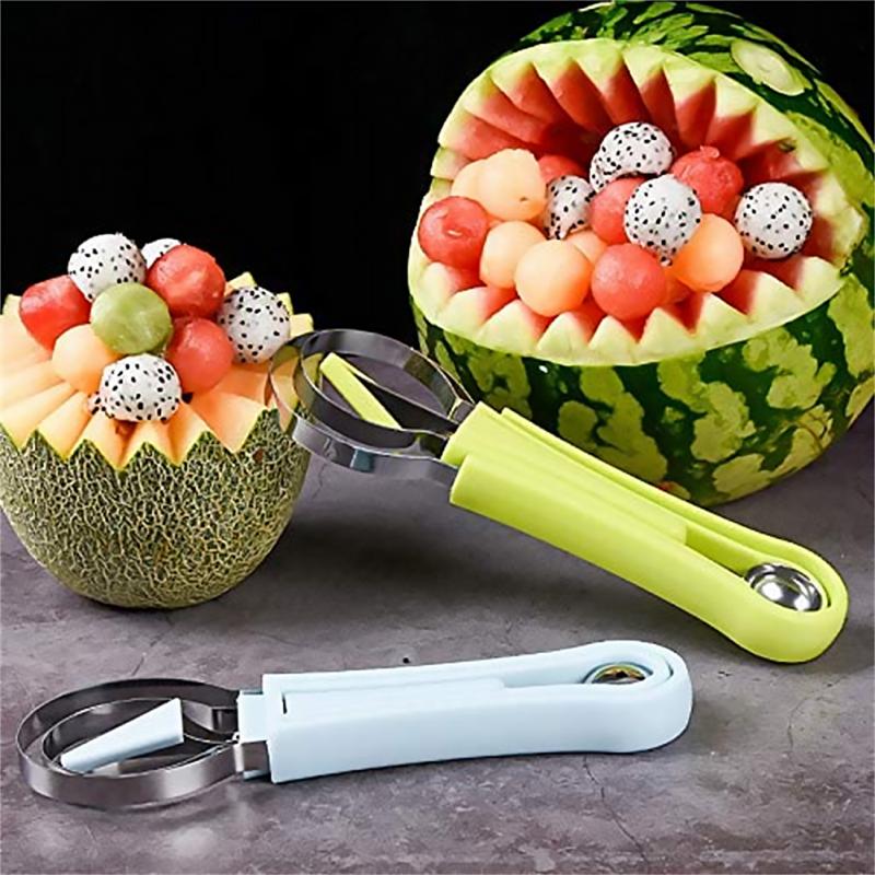 Cortador de sandía 4 en 1, cuchillo para tallar fruta, cuchara de helado de sandía, separador de pulpa de fruta, accesorios de cocina