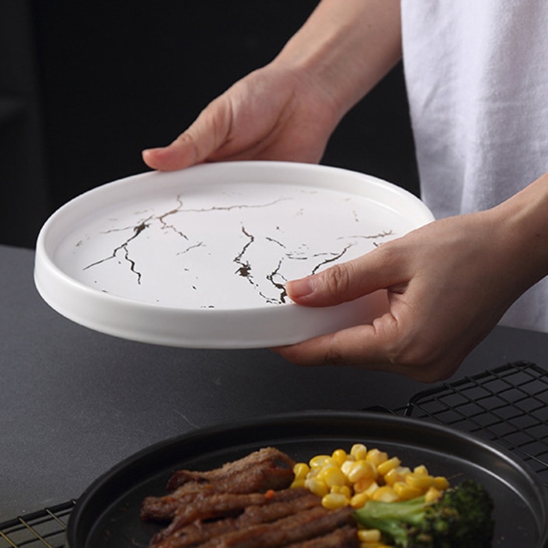 Platos vajilla de 20Cm plato de cerámica de mármol dorado juego de cubiertos de porcelana mesa de cocina postre Decorativo Europeo, plato de filete