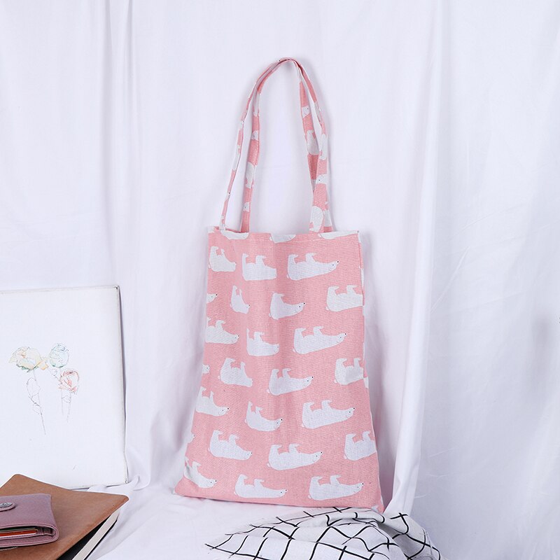 1PCS Eco High Capacity Grocery Bags Animal Print Shopping Tote Beach Handbag Cotton Linen Women Casual Reusable Shopping Bag: A3