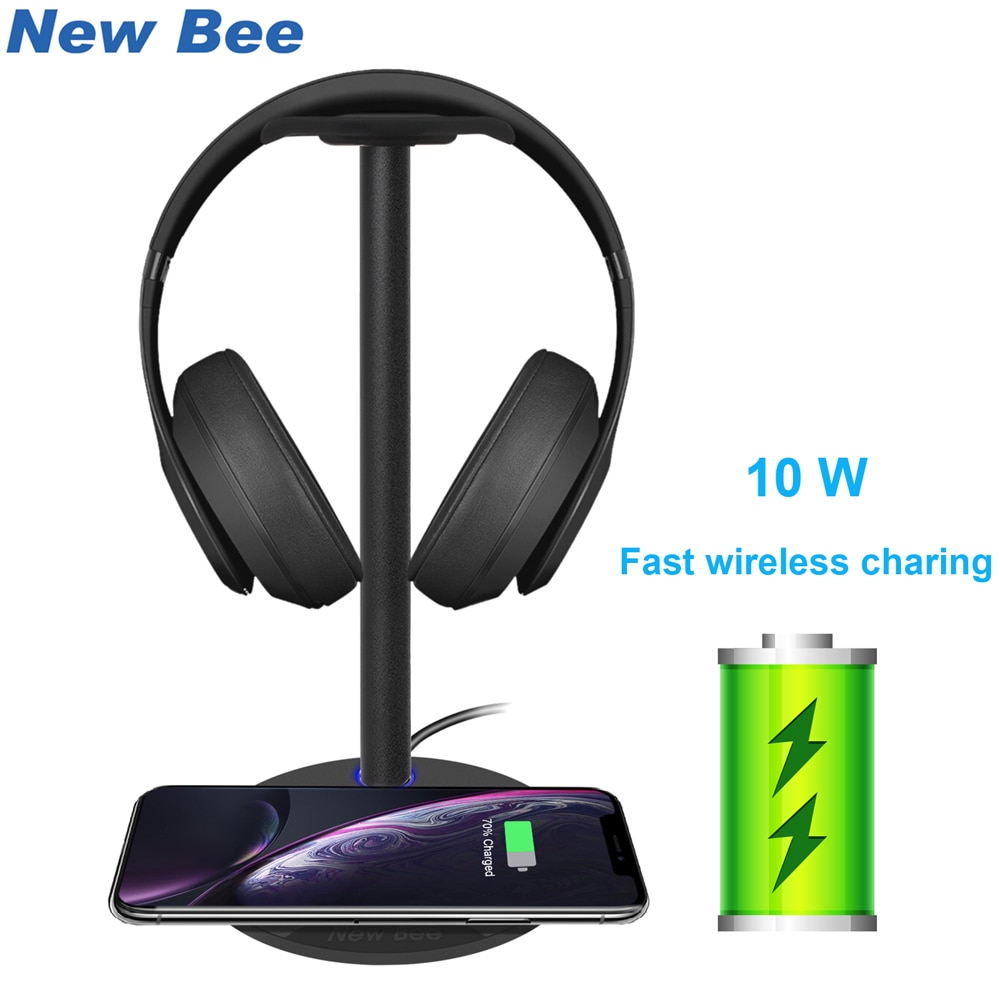Bee original snabb trådlös laddning hörlursställ 5w/7.5w/10w snabbladdningshastighet headsethållare med led för alla qi telefoner