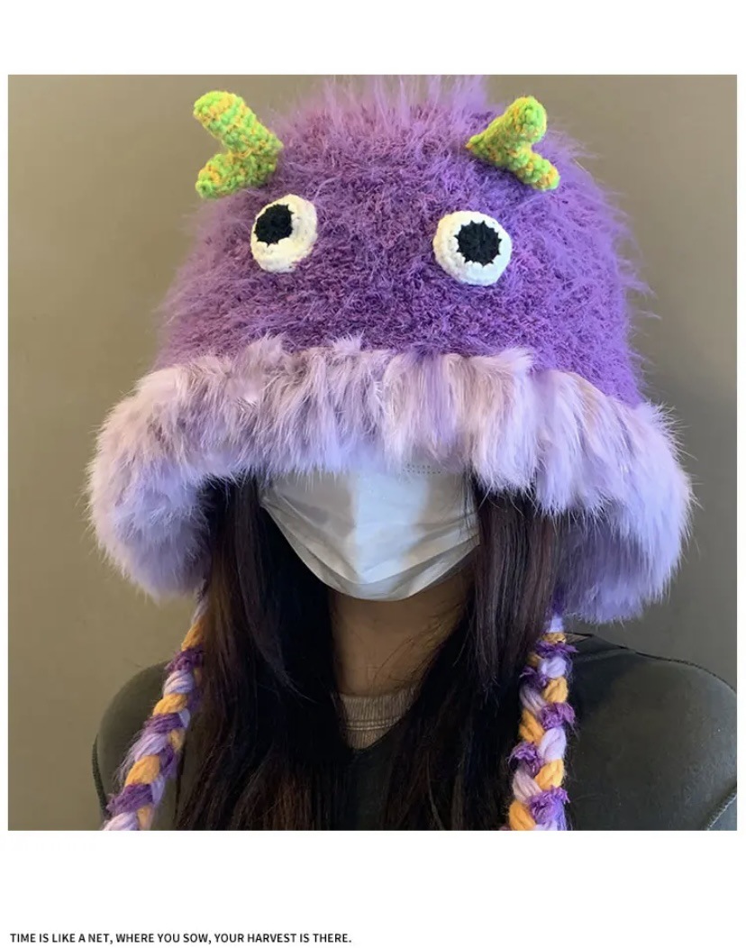 Little Monster Cap Cartoon Harige Hoed Warme Wollen Feest Outdoor Mode Schattig Zoet Reizen Meisje Hart Herfst Winter Dames