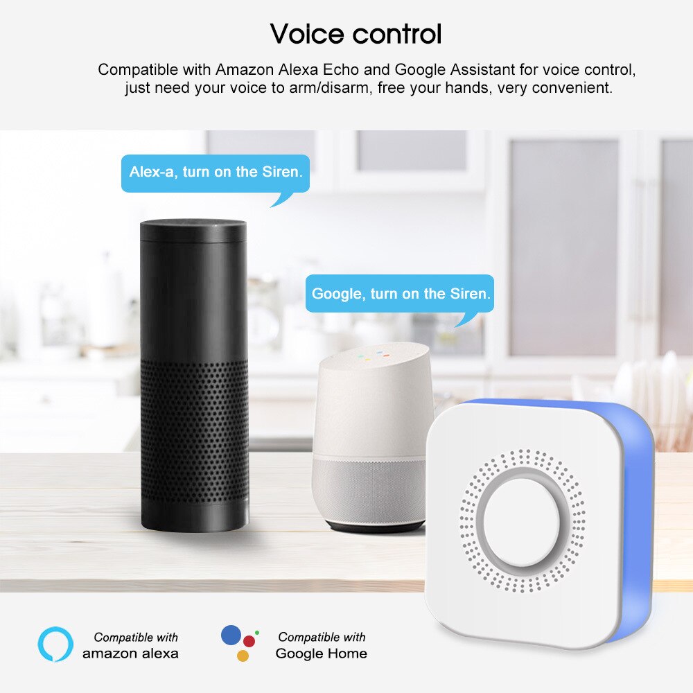 Tuya smart life-alarma WiFi con control por aplicación, sonido y luz, sirena, funciona con alexa y Google home