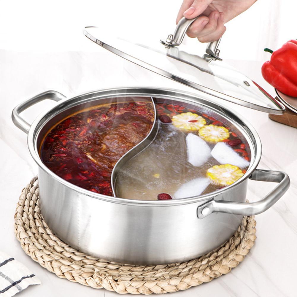 304 Stainless Steel Twin Divided Pot Cooking Soup Pot Kitchen Utensils Single-Layer Compatible Soup Stock Pots Home Tools