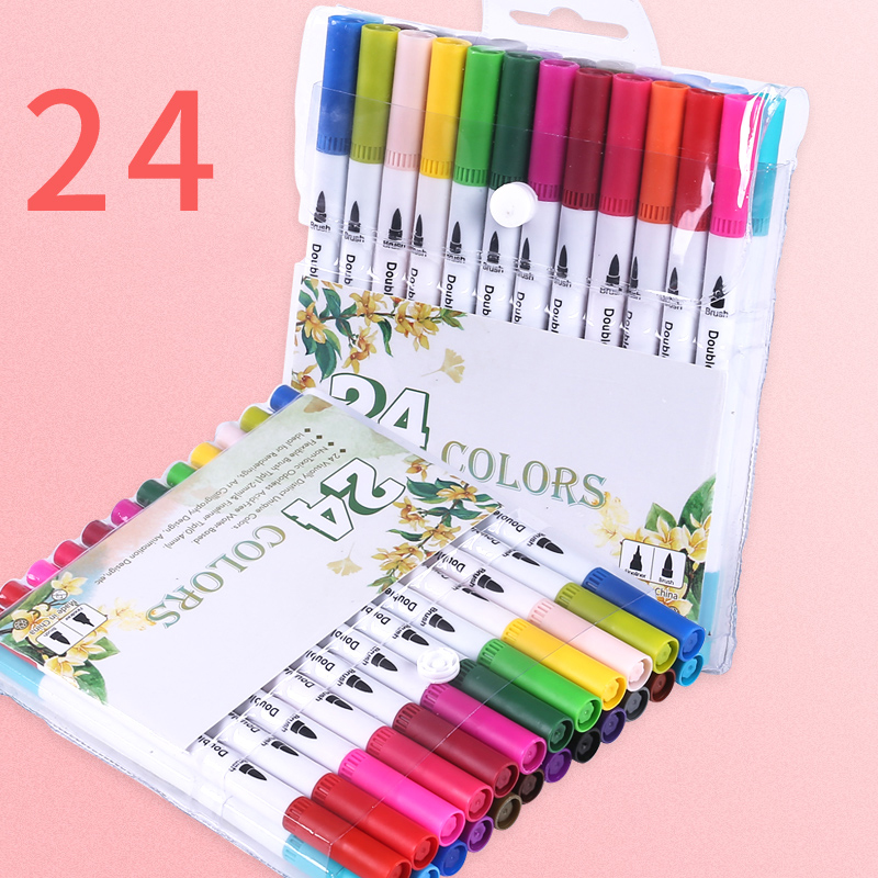 12/18/24/36/48/72/100 Uds. Colores FineLiner dibujo pintura acuarela arte rotuladores doble punta pincel suministros escolares: 24 Colors