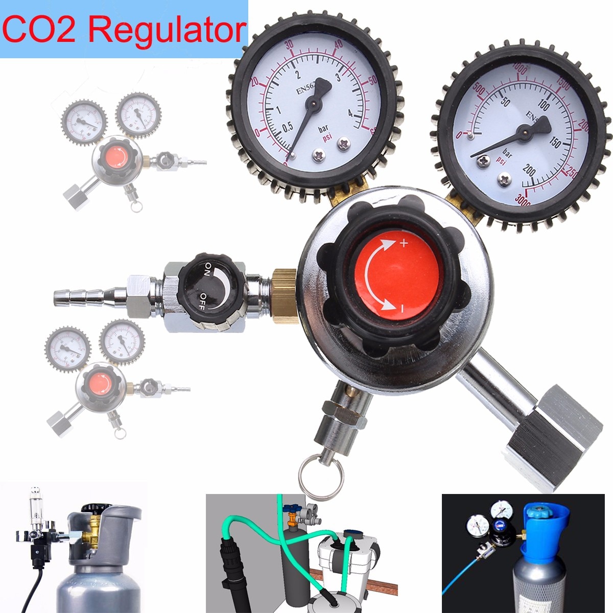 G1/2 co2 gasflaske regulator kuldioxid  co2 regulatorer trykreducerende til drikkevare øl dobbelt gauge regulator