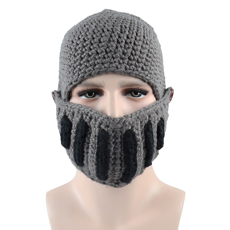 Wuaumx-gorro romano de invierno para hombre, gorro con máscara cálida, de punto, hecho a mano, máscara de Gladiador, czapka zimow: Dark Gray