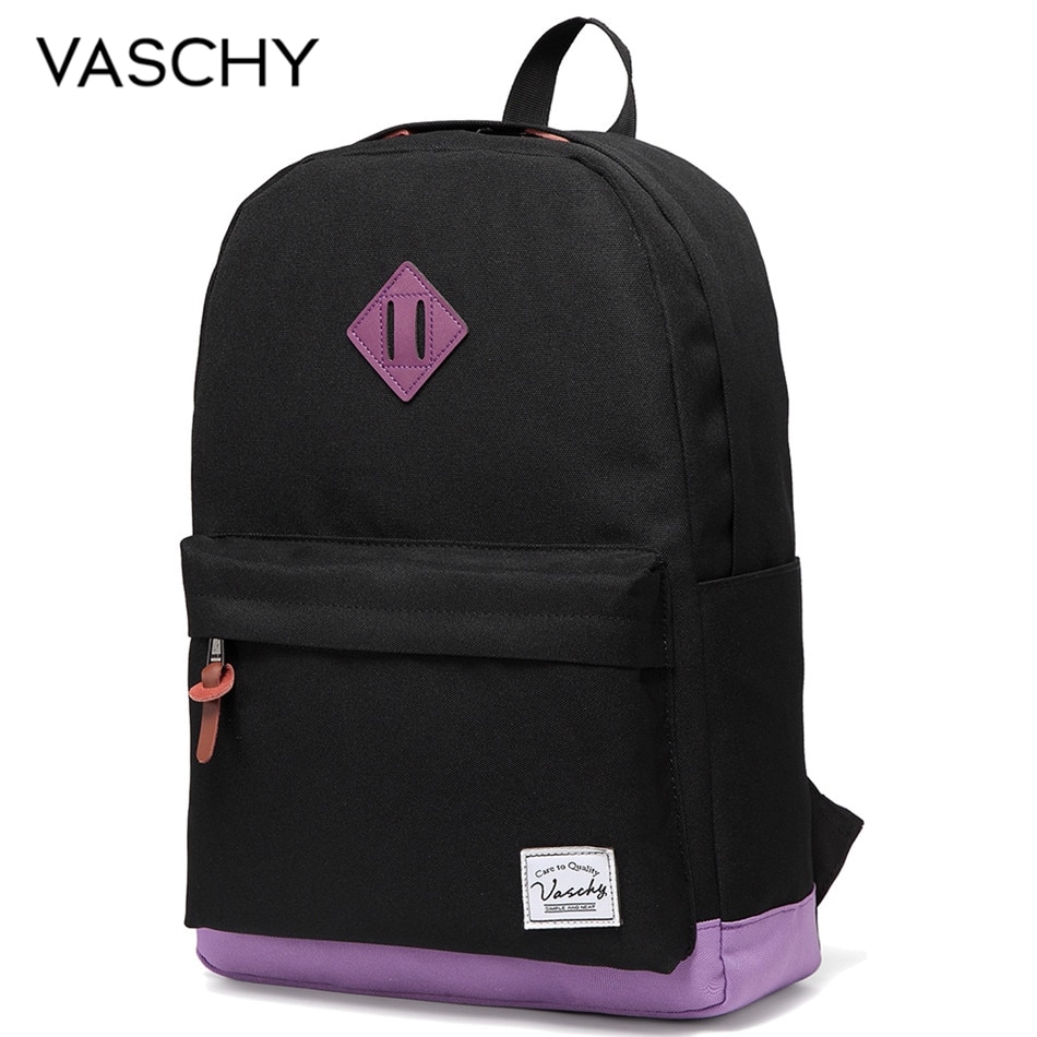 Backpack for Men and Women VASCHY Unisex Classic Water Resistant Rucksack School Backpack 15.6Inch Laptop for TeenageR: Black and Purple