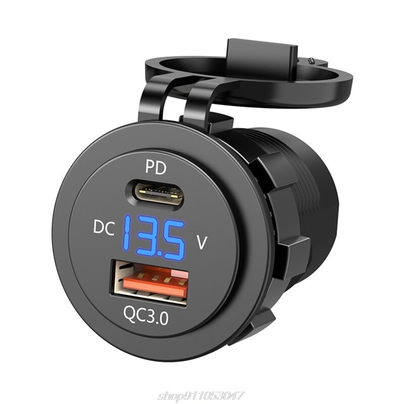 IP66 Wasserdicht 12V DC Energie QC 3,0 Dual Typ-c 5V 3A USB Motorrad Zigarette leichter Buchse Stecker N19 20: BL