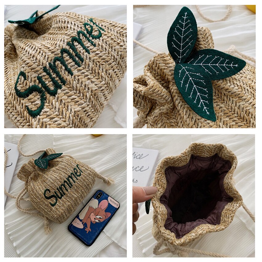 Dam stråväska strandväska vävd handgjord enkelaxel handvirkad sommar flickväska messenger crossbody väskor sommar handväskor